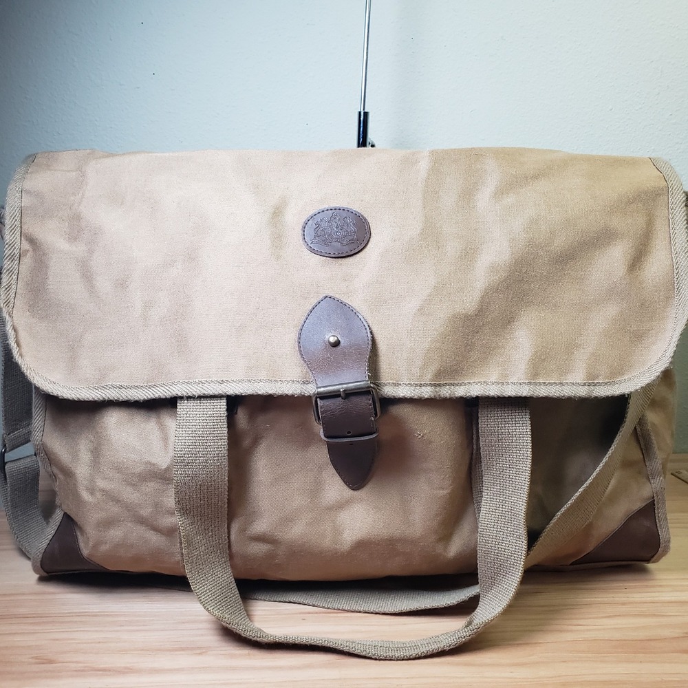 Vintage Ralph Lauren Canvas Messenger Bag Tan Brown Utilitarian Office Travel